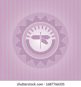 directions sign icon inside pink emblem. Vintage.