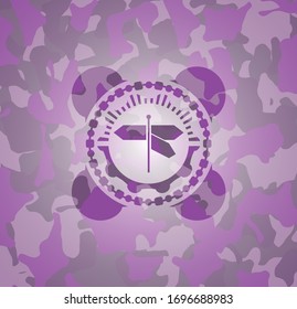 directions sign icon inside pink and purple camo emblem