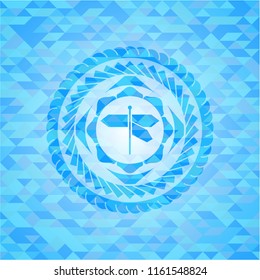 directions sign icon inside realistic sky blue emblem. Mosaic background