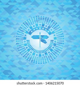 directions sign icon inside realistic light blue emblem. Mosaic background