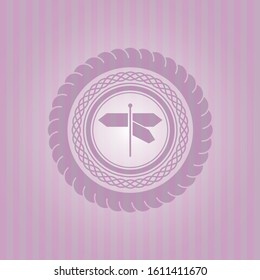 directions sign icon inside realistic pink emblem