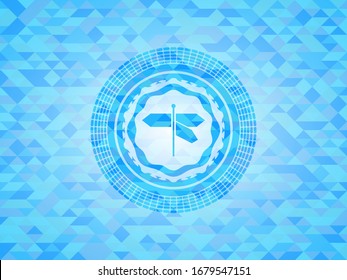 directions sign icon inside realistic light blue emblem. Mosaic background