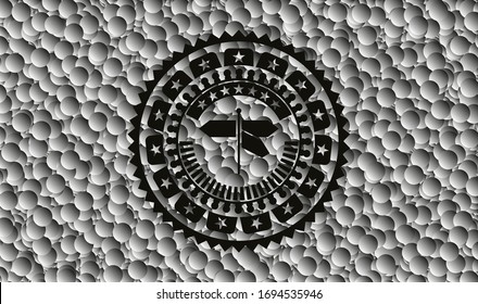 directions sign icon inside realistic dark emblem with bubbles background. Vector Illustration. Detailed.