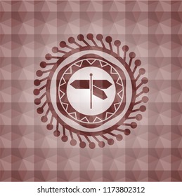 directions sign icon inside red seamless geometric emblem.