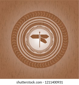 directions sign icon inside retro wood emblem