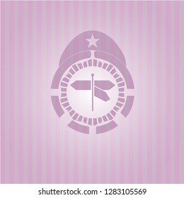 directions sign icon inside retro pink emblem
