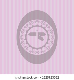 directions sign icon inside retro style pink emblem. Flat design. 