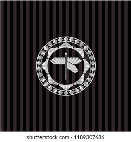 directions sign icon inside silver badge