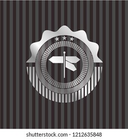 directions sign icon inside silver badge