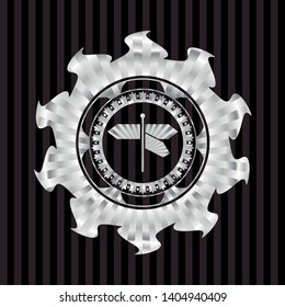 directions sign icon inside silver badge