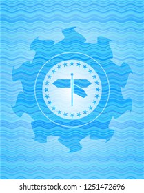 directions sign icon inside sky blue water badge background.