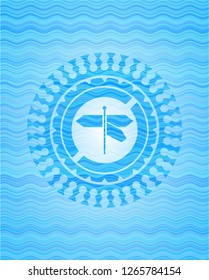 directions sign icon inside sky blue water wave badge.