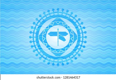 directions sign icon inside sky blue water badge background.