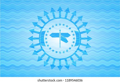 directions sign icon inside water wave representation badge.