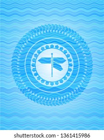 directions sign icon inside water wave concept badge background.