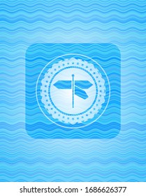 directions sign icon inside water wave representation style emblem.