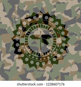 directions sign icon on camo pattern
