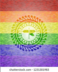 directions sign icon on mosaic background with the colors of the LGBT flag