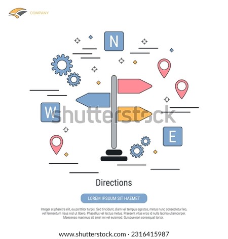 Directions, transportation, logistics flat contour style vector concept illustration
