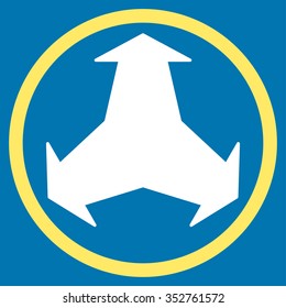 Directions vector icon. Style is bicolor flat circled symbol, yellow and white colors, rounded angles, blue background.