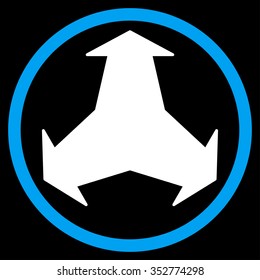 Directions vector icon. Style is bicolor flat circled symbol, blue and white colors, rounded angles, black background.