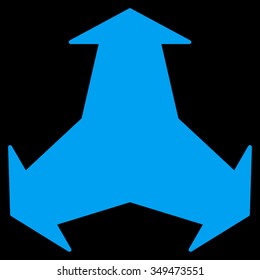 Directions vector icon. Style is flat symbol, blue color, rounded angles, black background.