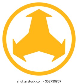 Directions vector icon. Style is flat circled symbol, yellow color, rounded angles, white background.
