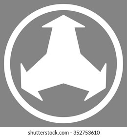 Directions vector icon. Style is flat circled symbol, white color, rounded angles, gray background.