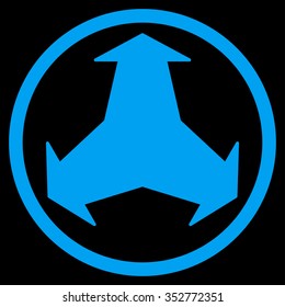 Directions vector icon. Style is flat circled symbol, blue color, rounded angles, black background.