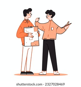 A director and an actor rehearsing a scene for a play, vector illustration