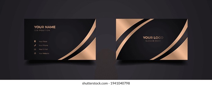 Plantilla de diseño de tarjetas de visita de director. Lujo y elegancia con un toque negro oscuro y dorado. Vector listo para imprimir.