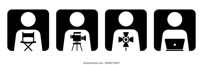 Director, Cameraman, Gaffer, Editor icon set illustration vector. Inside Square