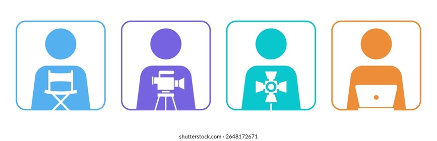 Director, Cameraman, Gaffer, Editor icon set illustration vector. Inside Circle