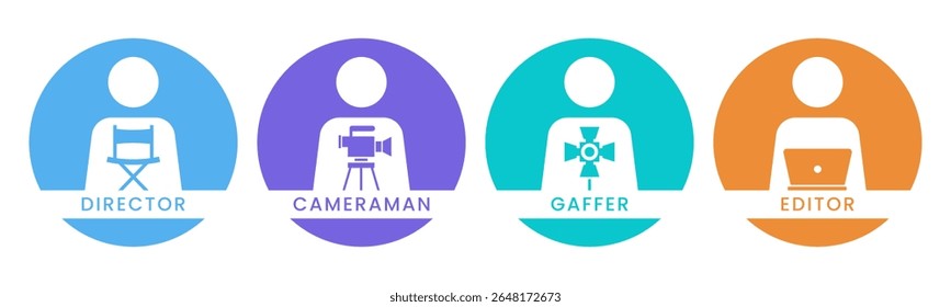 Director, Cameraman, Gaffer, Editor icon set illustration vector. Inside Circle