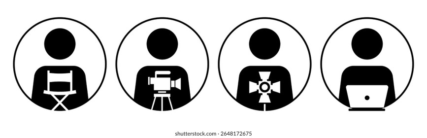 Director, Cameraman, Gaffer, Editor icon set illustration vector. Inside Circle