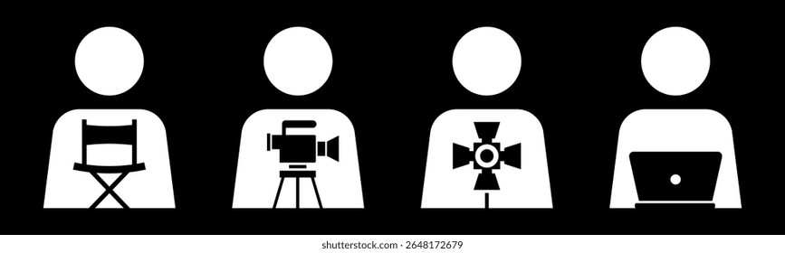 Director, Cameraman, Gaffer, Editor icon set illustration vector.
