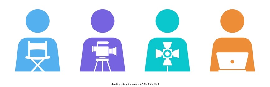 Director, Cameraman, Gaffer, Editor icon set illustration vector