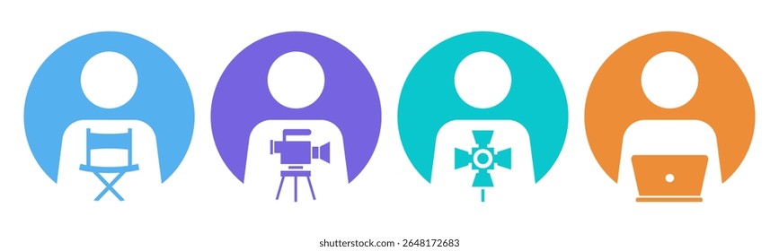 Director, Cameraman, Gaffer, Editor icon set illustration vector. Inside Circle