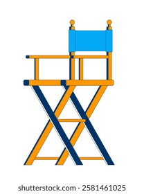 Director chair 2D cartoon object. Film equipment. Movie industry. Creative studio. Filmmaking tool. Portable furniture isolated element flat vector clipart on white background. Spot illustration