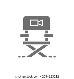 Director chair, casting, film direction, movie producing grey icon.
