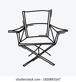 Icono del vector del doodle de la silla del director. Línea dibujada a mano en la ilustración del esbozo de dibujo.