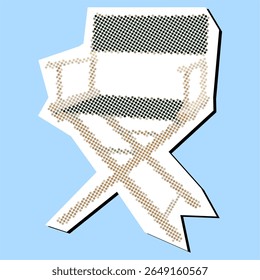 Director chair dotted collage element pointilize in paper torn vector, blending film industry symbolism with an artistic, textured aesthetic. Ideal for movie themes, creative arts, or entertainment 