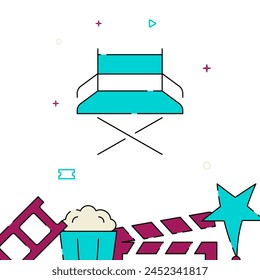 Director chair filled line vector icon, simple illustration, related bottom border.