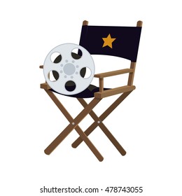 director chair film reel cinema movie entertainment show icon. Flat and Isolated design. Vector illustration