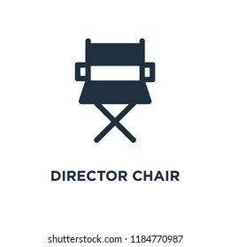 Director chair icon. Black filled vector illustration. Director chair symbol on white background. Can be used in web and mobile.