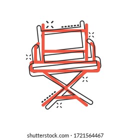 Icono del presidente del director en estilo cómico. Dibujo vectorial del asiento del productor sobre fondo blanco aislado. Concepto de negocio de efecto de presentación de película.