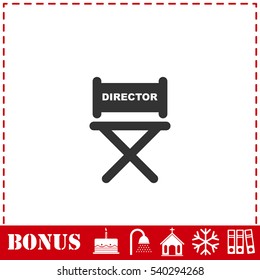 Director chair icon flat. Simple vector symbol and bonus icon