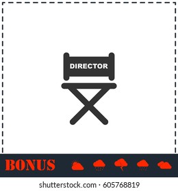 Director chair icon flat. Simple vector symbol and bonus icon
