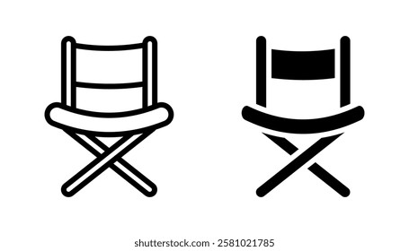 Director chair icon. Lightweight and portable seat sign. Classic furniture piece symbol.