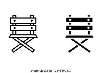 Director chair icon. Lightweight and portable seat sign. Classic furniture piece symbol.